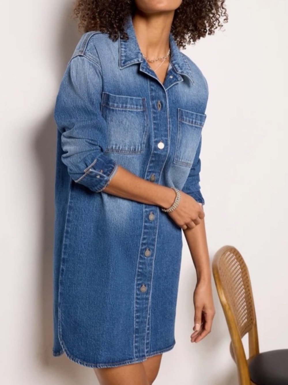 Evereve The Ever Blue Denim Button-Front Mini Dress S